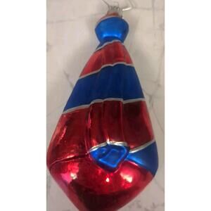Blown Glass Ornament Tie Blue And Red